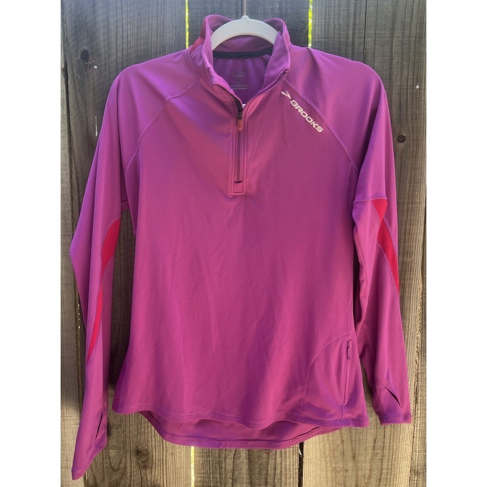 Brooks Running Top Purple Size Med Pullover 1/4 Zip Women Run Active Long Sleeve
